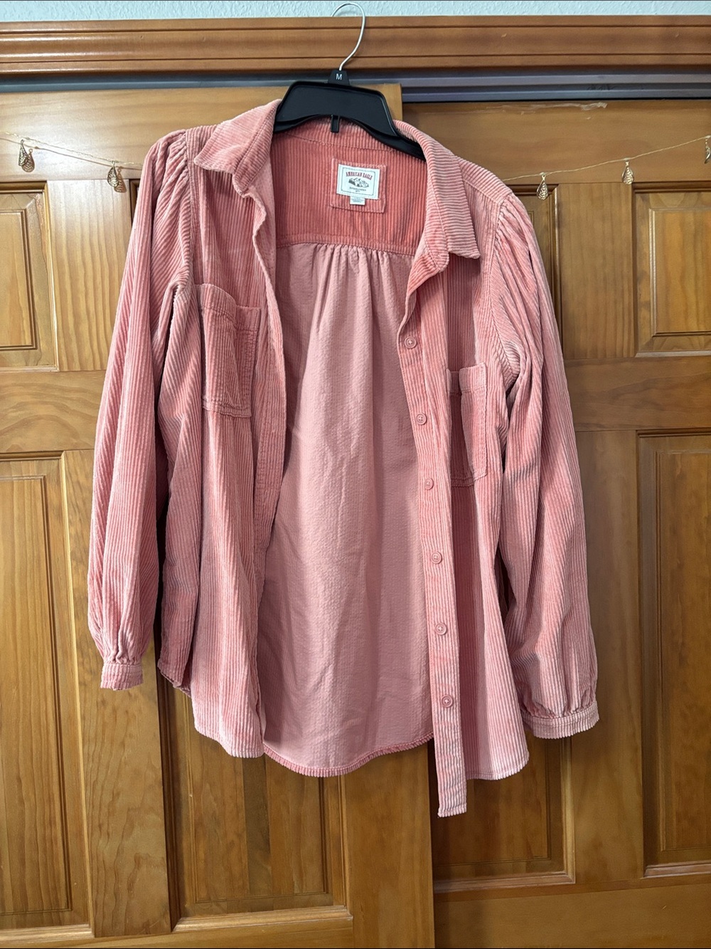 American Eagle Coral Corduroy Button-Up Shacket
